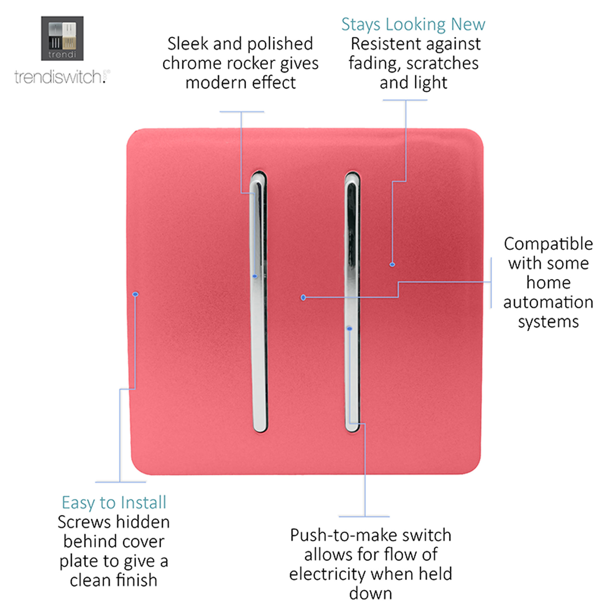 2 Gang Retractive Home Auto.Switch Strawberry ART-SSR2SB  Trendi Strawberry